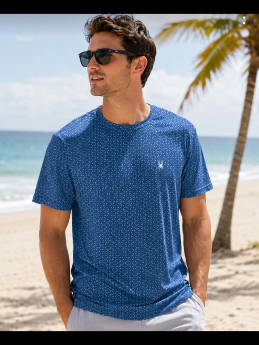 Spyder Swim Men’s Rash Guard Shirt L -Blue UPF 30+ T-Shirt